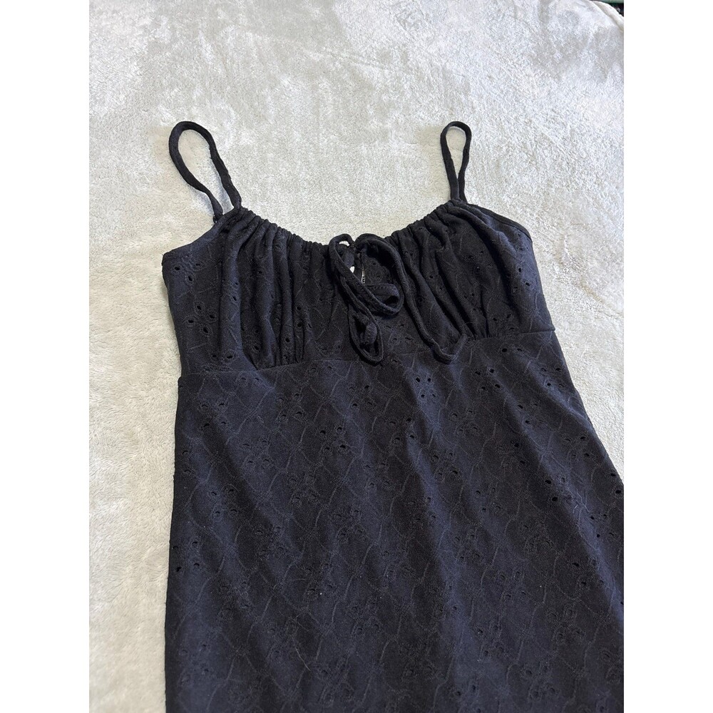 Black womens mini dress eyelet tie front homecoming prom beach travel vacation